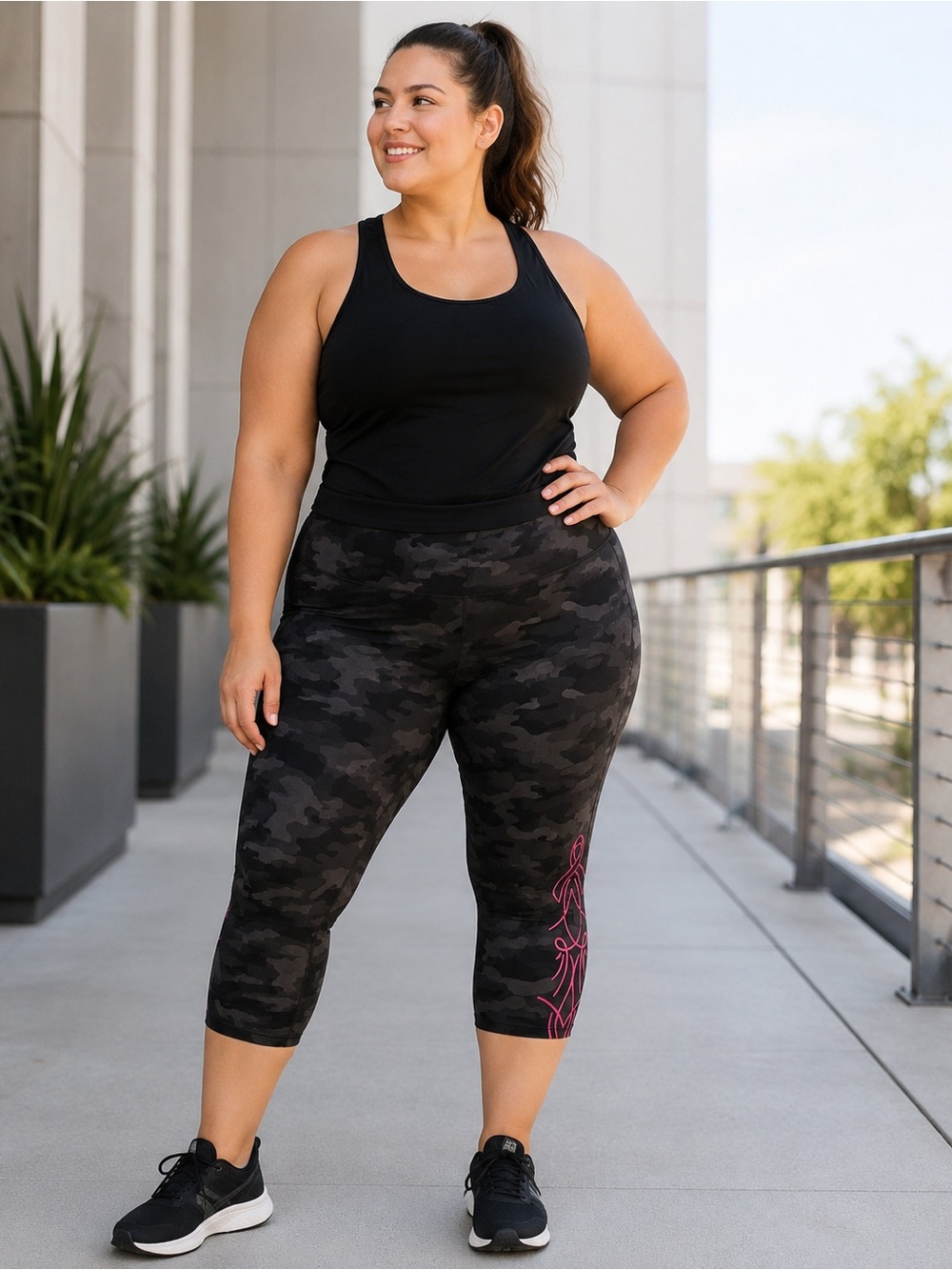 Torrid Plus Size 2 Black Camo Pink Ribbon Active Capri Leggings
